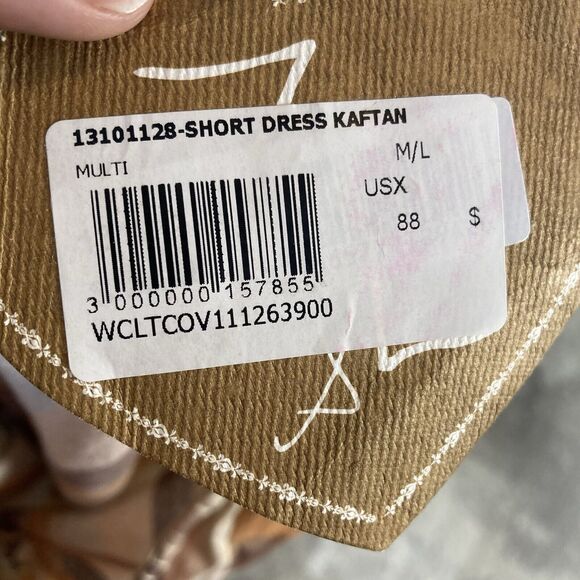 Z L Kaftan Dress Large Boho Striped Brown Multi Tie Neck Tassel Fringe Beach - Picture 6 of 9